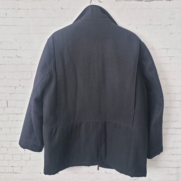 Lazetti Couture 100% Wool Coat Mens Size M Solid Black Full Zip Pockets Winter - Picture 10 of 10